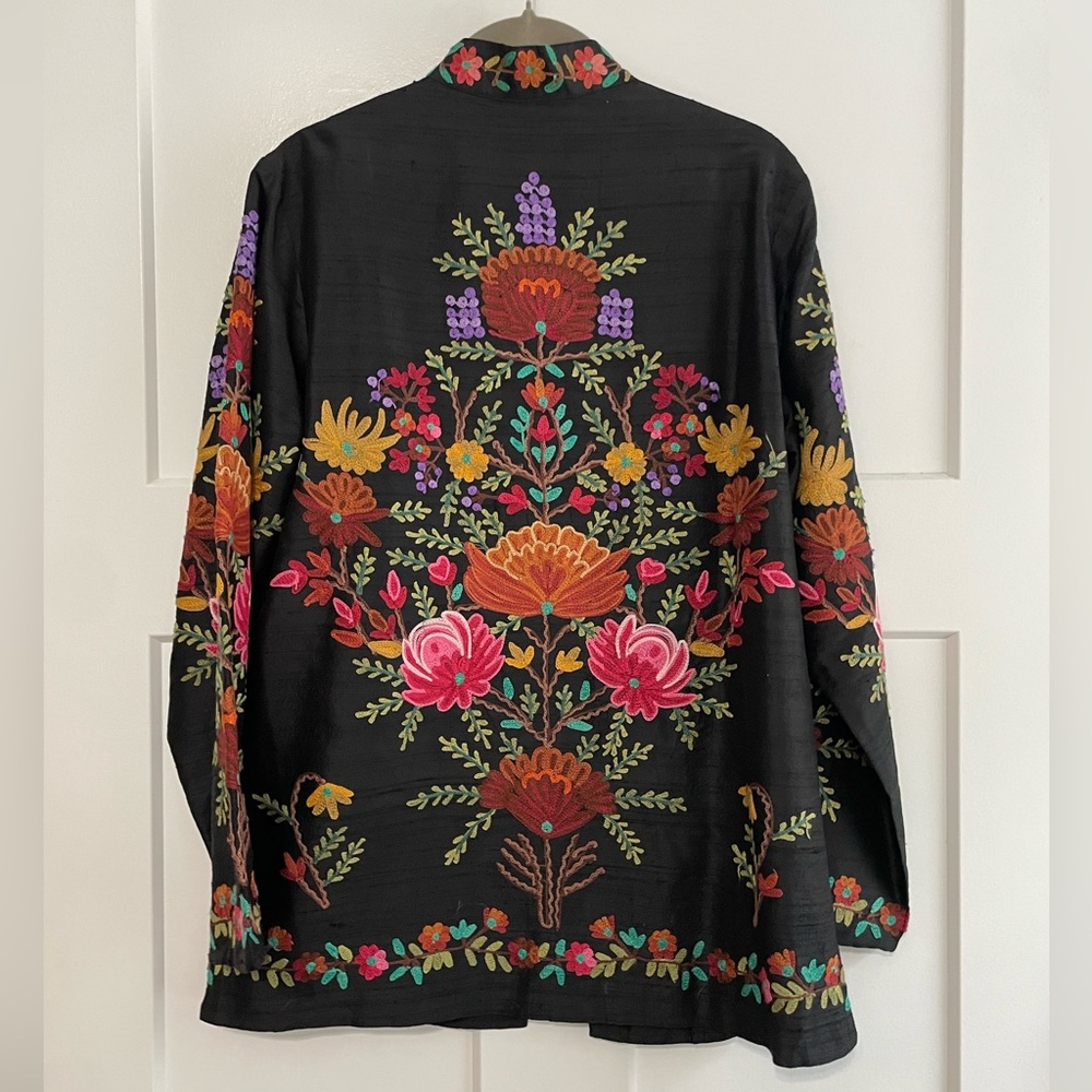 Vintage Embroidered and Embellished Silk Floral Jacket - Picture 9 of 9